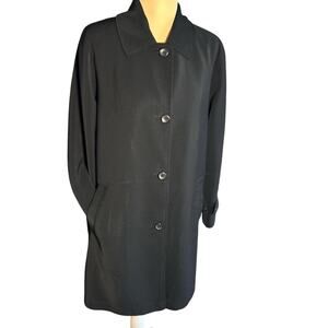 London Fog black trench coat women's size S button up Goth grunge dark academia